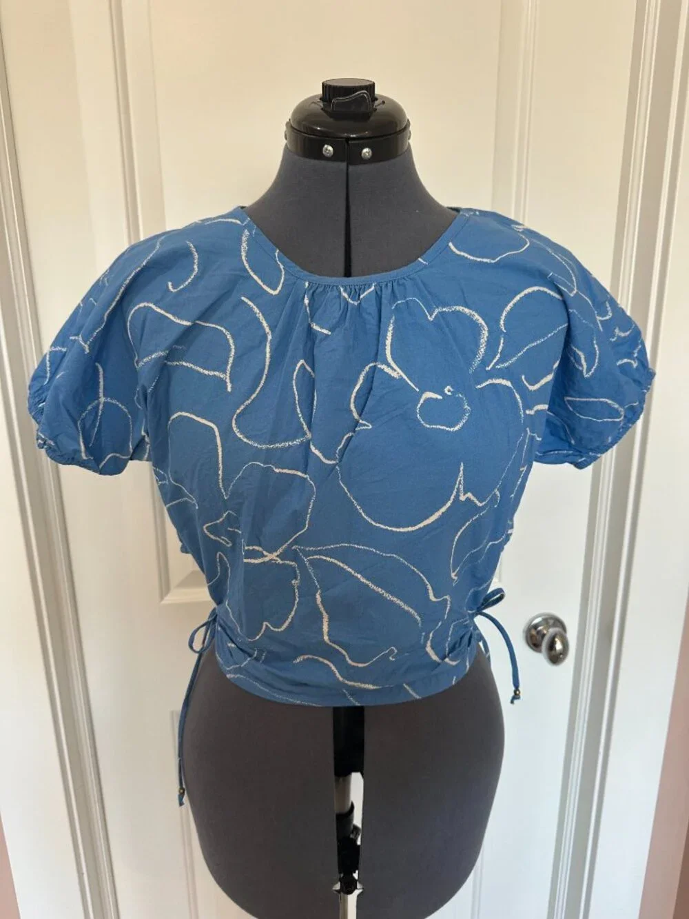 Madewell Poplin Puff-Sleeve Cutout Crop Top – Size Small